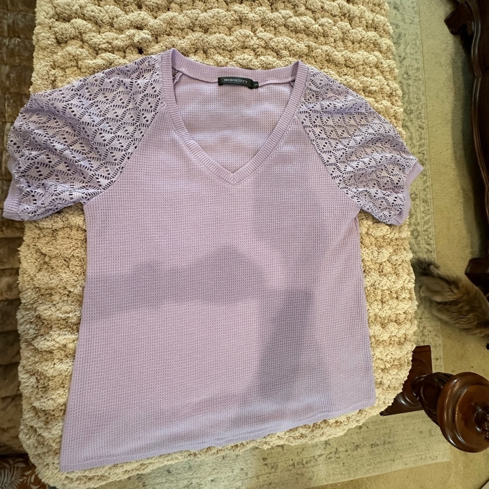 Purple Fitted Embellished Short Sleeve Tee